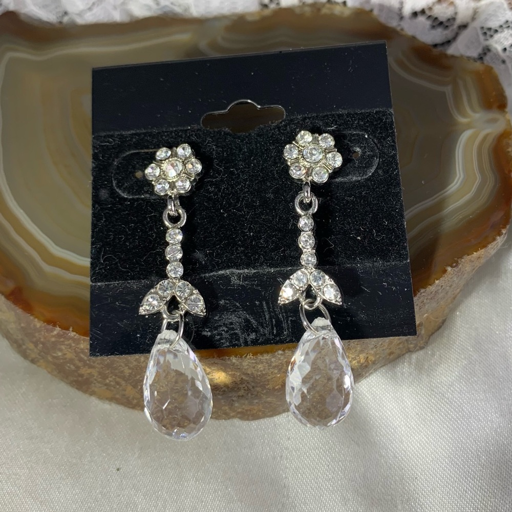 Sparkling Silver Crystal Flower Earrings